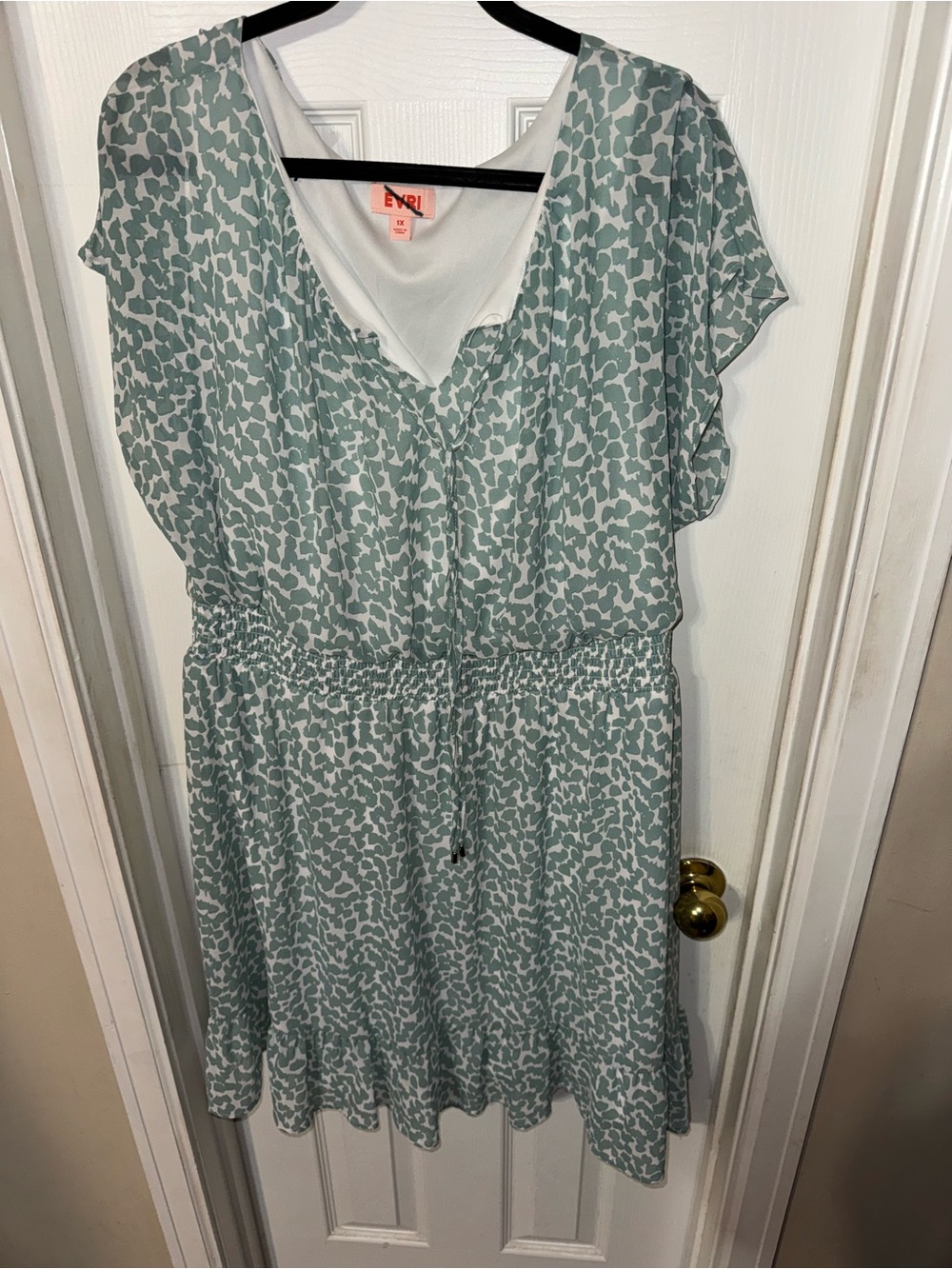 EVRI Light Teal Printed Drawstring Midi Dress